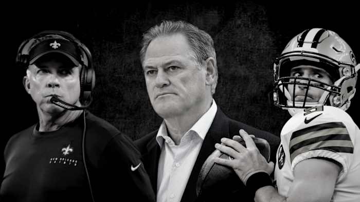 Saints Sean Payton, Mickey Loomis, and Drew Brees